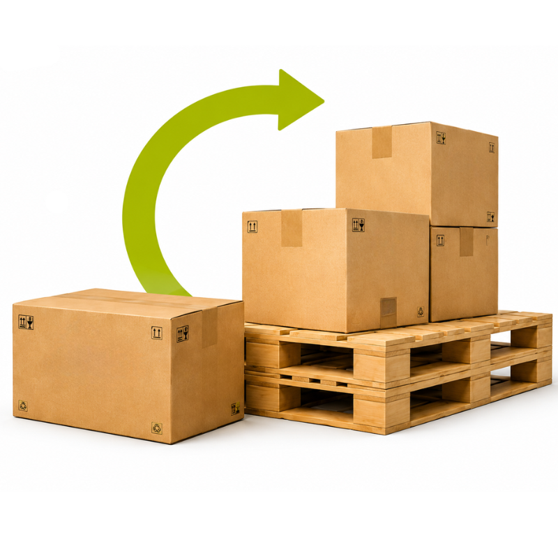 HP collection boxes on a pallet
